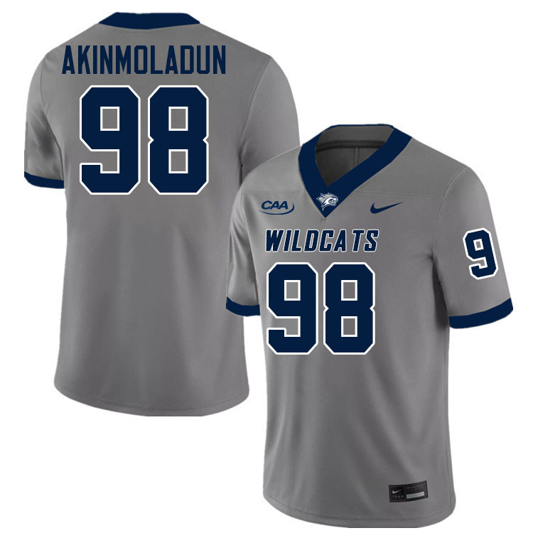 New Hampshire Wildcats #98 Justice Akinmoladun College Football Jerseys,Uniforms-Grey